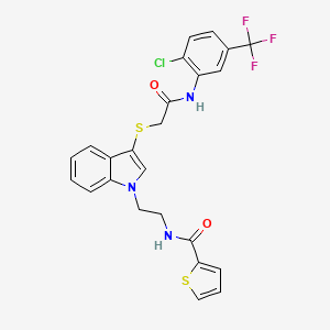 molecular formula C24H19ClF3N3O2S2 B3001076 N-[2-[3-[2-[2-chloro-5-(trifluoromethyl)anilino]-2-oxoethyl]sulfanylindol-1-yl]ethyl]thiophene-2-carboxamide CAS No. 497073-15-1