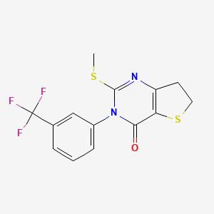 molecular formula C14H11F3N2OS2 B3001108 2-Methylsulfanyl-3-[3-(trifluoromethyl)phenyl]-6,7-dihydrothieno[3,2-d]pyrimidin-4-one CAS No. 877654-00-7