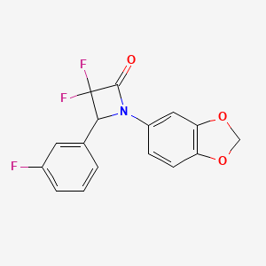 molecular formula C16H10F3NO3 B3001140 1-(1,3-Benzodioxol-5-yl)-3,3-difluoro-4-(3-fluorophenyl)azetidin-2-one CAS No. 326612-31-1