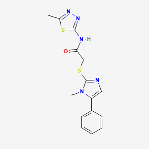 molecular formula C15H15N5OS2 B3001141 N-(5-甲基-1,3,4-噻二唑-2-基)-2-((1-甲基-5-苯基-1H-咪唑-2-基)硫代)乙酰胺 CAS No. 921520-72-1