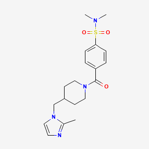 molecular formula C19H26N4O3S B3001142 N,N-dimethyl-4-(4-((2-methyl-1H-imidazol-1-yl)methyl)piperidine-1-carbonyl)benzenesulfonamide CAS No. 1286698-15-4