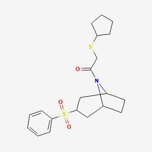 molecular formula C20H27NO3S2 B3001144 2-(cyclopentylthio)-1-((1R,5S)-3-(phenylsulfonyl)-8-azabicyclo[3.2.1]octan-8-yl)ethanone CAS No. 1448064-24-1