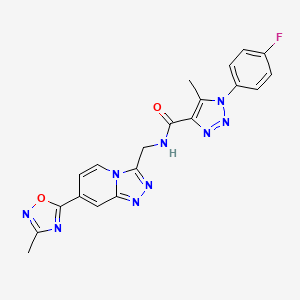 molecular formula C20H16FN9O2 B3001153 1-(4-fluorophenyl)-5-methyl-N-((7-(3-methyl-1,2,4-oxadiazol-5-yl)-[1,2,4]triazolo[4,3-a]pyridin-3-yl)methyl)-1H-1,2,3-triazole-4-carboxamide CAS No. 1903434-52-5