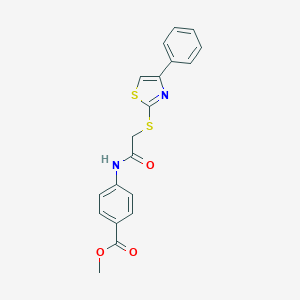 molecular formula C19H16N2O3S2 B300118 Methyl 4-({[(4-phenyl-1,3-thiazol-2-yl)sulfanyl]acetyl}amino)benzoate 