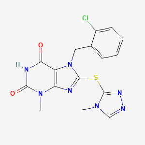 molecular formula C16H14ClN7O2S B3001196 7-[(2-Chlorophenyl)methyl]-3-methyl-8-[(4-methyl-1,2,4-triazol-3-yl)sulfanyl]purine-2,6-dione CAS No. 673496-83-8