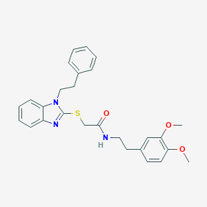 molecular formula C27H29N3O3S B300120 N-[2-(3,4-dimethoxyphenyl)ethyl]-2-{[1-(2-phenylethyl)-1H-benzimidazol-2-yl]sulfanyl}acetamide 