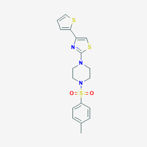 molecular formula C18H19N3O2S3 B300121 1-[(4-Methylphenyl)sulfonyl]-4-[4-(2-thienyl)-1,3-thiazol-2-yl]piperazine 