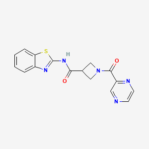 molecular formula C16H13N5O2S B3001239 N-(苯并[d]噻唑-2-基)-1-(吡嗪-2-羰基)氮杂环丁-3-甲酰胺 CAS No. 1396884-88-0
