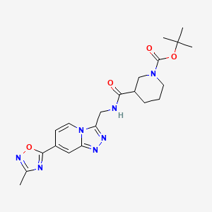 molecular formula C21H27N7O4 B3001253 Tert-butyl 3-(((7-(3-methyl-1,2,4-oxadiazol-5-yl)-[1,2,4]triazolo[4,3-a]pyridin-3-yl)methyl)carbamoyl)piperidine-1-carboxylate CAS No. 2034413-61-9