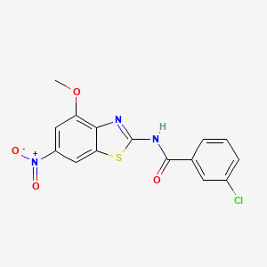 molecular formula C15H10ClN3O4S B3001256 3-chloro-N-(4-methoxy-6-nitro-1,3-benzothiazol-2-yl)benzamide CAS No. 391222-45-0