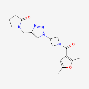 molecular formula C17H21N5O3 B3001257 1-((1-(1-(2,5-dimethylfuran-3-carbonyl)azetidin-3-yl)-1H-1,2,3-triazol-4-yl)methyl)pyrrolidin-2-one CAS No. 2034593-52-5
