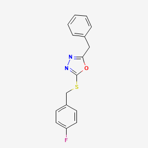 molecular formula C16H13FN2OS B3001263 2-Benzyl-5-[(4-fluorophenyl)methylsulfanyl]-1,3,4-oxadiazole CAS No. 1011915-87-9