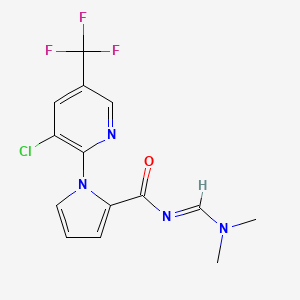 molecular formula C14H12ClF3N4O B3001268 1-[3-chloro-5-(trifluoromethyl)-2-pyridinyl]-N-[(dimethylamino)methylene]-1H-pyrrole-2-carboxamide CAS No. 338406-86-3