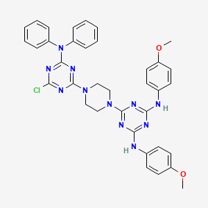 molecular formula C36H34ClN11O2 B3001302 6-(4-(4-chloro-6-(diphenylamino)-1,3,5-triazin-2-yl)piperazin-1-yl)-N2,N4-bis(4-methoxyphenyl)-1,3,5-triazine-2,4-diamine CAS No. 351346-47-9