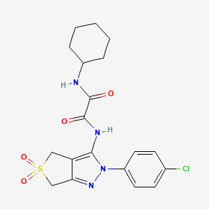 molecular formula C19H21ClN4O4S B3001318 N1-(2-(4-chlorophenyl)-5,5-dioxido-4,6-dihydro-2H-thieno[3,4-c]pyrazol-3-yl)-N2-cyclohexyloxalamide CAS No. 899733-90-5