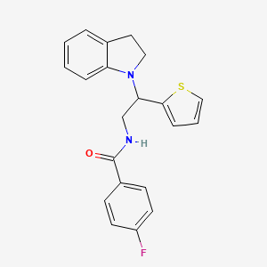 molecular formula C21H19FN2OS B3001346 4-fluoro-N-(2-(indolin-1-yl)-2-(thiophen-2-yl)ethyl)benzamide CAS No. 898459-12-6