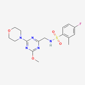 molecular formula C16H20FN5O4S B3001348 4-fluoro-N-((4-methoxy-6-morpholino-1,3,5-triazin-2-yl)methyl)-2-methylbenzenesulfonamide CAS No. 2034579-42-3