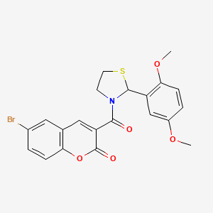 molecular formula C21H18BrNO5S B3001372 6-bromo-3-(2-(2,5-dimethoxyphenyl)thiazolidine-3-carbonyl)-2H-chromen-2-one CAS No. 421569-56-4
