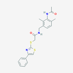 molecular formula C22H23N3O2S2 B300139 N-[3-(acetylamino)-2,4-dimethylbenzyl]-2-[(4-phenyl-1,3-thiazol-2-yl)sulfanyl]acetamide 