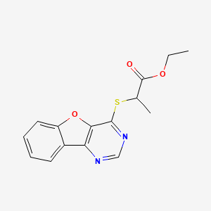 molecular formula C15H14N2O3S B3001408 Ethyl 2-(benzofuro[3,2-d]pyrimidin-4-ylthio)propanoate CAS No. 851130-55-7