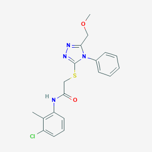 molecular formula C19H19ClN4O2S B300141 N-(3-chloro-2-methylphenyl)-2-{[5-(methoxymethyl)-4-phenyl-4H-1,2,4-triazol-3-yl]sulfanyl}acetamide 