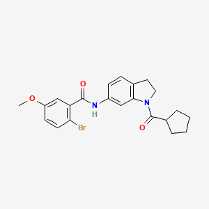 molecular formula C22H23BrN2O3 B3001438 2-bromo-N-(1-(cyclopentanecarbonyl)indolin-6-yl)-5-methoxybenzamide CAS No. 1209628-30-7