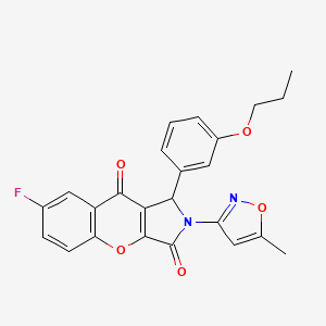 molecular formula C24H19FN2O5 B3001449 7-Fluoro-2-(5-methylisoxazol-3-yl)-1-(3-propoxyphenyl)-1,2-dihydrochromeno[2,3-c]pyrrole-3,9-dione CAS No. 874396-13-1