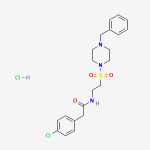 molecular formula C21H27Cl2N3O3S B3001484 N-(2-((4-benzylpiperazin-1-yl)sulfonyl)ethyl)-2-(4-chlorophenyl)acetamide hydrochloride CAS No. 1185045-76-4