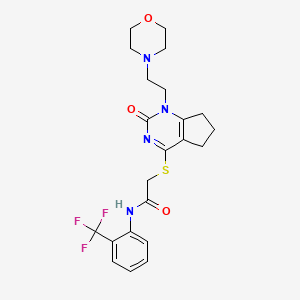 molecular formula C22H25F3N4O3S B3001516 2-((1-(2-morpholinoethyl)-2-oxo-2,5,6,7-tetrahydro-1H-cyclopenta[d]pyrimidin-4-yl)thio)-N-(2-(trifluoromethyl)phenyl)acetamide CAS No. 898444-41-2