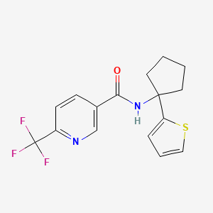 molecular formula C16H15F3N2OS B3001519 N-(1-(thiophen-2-yl)cyclopentyl)-6-(trifluoromethyl)nicotinamide CAS No. 2034528-29-3