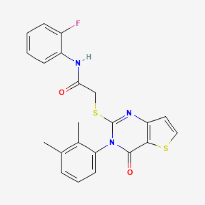 molecular formula C22H18FN3O2S2 B3001525 2-{[3-(2,3-dimethylphenyl)-4-oxo-3,4-dihydrothieno[3,2-d]pyrimidin-2-yl]sulfanyl}-N-(2-fluorophenyl)acetamide CAS No. 1291852-64-6