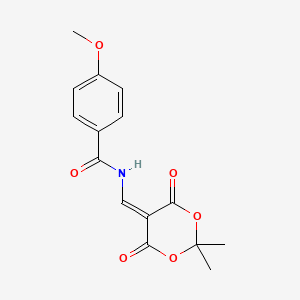 molecular formula C15H15NO6 B3001526 N-[(2,2-dimethyl-4,6-dioxo-1,3-dioxan-5-ylidene)methyl]-4-methoxybenzamide CAS No. 477885-91-9