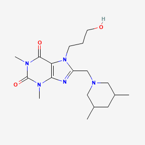 molecular formula C18H29N5O3 B3001555 8-[(3,5-Dimethylpiperidin-1-yl)methyl]-7-(3-hydroxypropyl)-1,3-dimethylpurine-2,6-dione CAS No. 851941-45-2