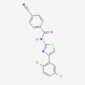 molecular formula C17H9Cl2N3OS B3001574 4-cyano-N-[4-(2,5-dichlorophenyl)-1,3-thiazol-2-yl]benzamide CAS No. 313404-59-0