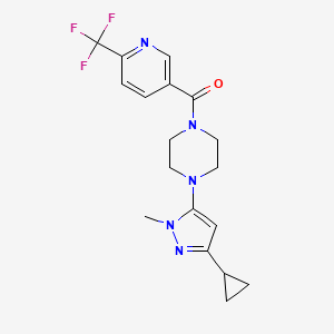 molecular formula C18H20F3N5O B3001587 (4-(3-cyclopropyl-1-methyl-1H-pyrazol-5-yl)piperazin-1-yl)(6-(trifluoromethyl)pyridin-3-yl)methanone CAS No. 2034619-55-9