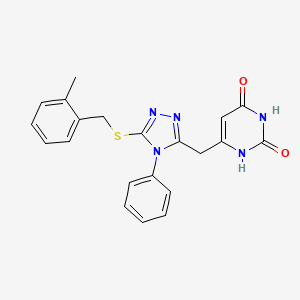 molecular formula C21H19N5O2S B3001589 6-((5-((2-methylbenzyl)thio)-4-phenyl-4H-1,2,4-triazol-3-yl)methyl)pyrimidine-2,4(1H,3H)-dione CAS No. 852047-13-3