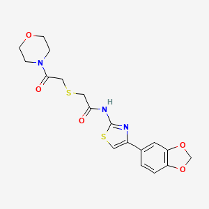 molecular formula C18H19N3O5S2 B3001592 N-(4-(benzo[d][1,3]dioxol-5-yl)thiazol-2-yl)-2-((2-morpholino-2-oxoethyl)thio)acetamide CAS No. 681225-02-5