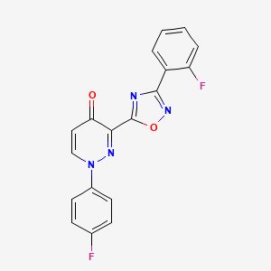 molecular formula C18H10F2N4O2 B3001596 1-(4-氟苯基)-3-(3-(2-氟苯基)-1,2,4-恶二唑-5-基)吡嗪-4(1H)-酮 CAS No. 1251603-14-1