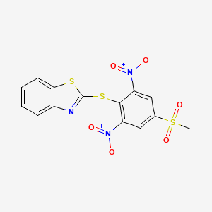 molecular formula C14H9N3O6S3 B3001609 2-((4-(甲磺酰基)-2,6-二硝基苯基)硫代)苯并[d]噻唑 CAS No. 325703-52-4