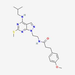 molecular formula C22H30N6O2S B3001612 N-(2-(4-(isobutylamino)-6-(methylthio)-1H-pyrazolo[3,4-d]pyrimidin-1-yl)ethyl)-3-(4-methoxyphenyl)propanamide CAS No. 941941-92-0