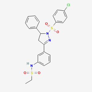 molecular formula C23H22ClN3O4S2 B3001619 N-(3-(1-((4-chlorophenyl)sulfonyl)-5-phenyl-4,5-dihydro-1H-pyrazol-3-yl)phenyl)ethanesulfonamide CAS No. 835893-24-8