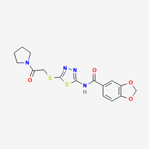 N-(5-((2-oxo-2-(pyrrolidin-1-yl)ethyl)thio)-1,3,4-thiadiazol-2-yl)benzo[d][1,3]dioxole-5-carboxamide