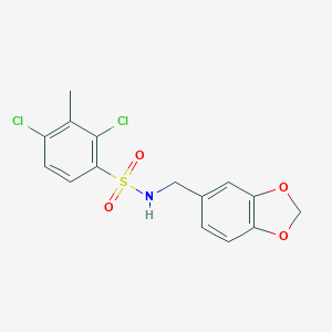 molecular formula C15H13Cl2NO4S B300165 N-(1,3-benzodioxol-5-ylmethyl)-2,4-dichloro-3-methylbenzenesulfonamide 