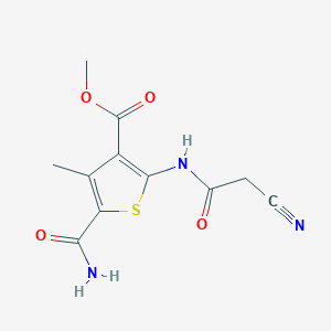 molecular formula C11H11N3O4S B3001654 Methyl 5-(aminocarbonyl)-2-[(cyanoacetyl)amino]-4-methylthiophene-3-carboxylate CAS No. 515860-78-3