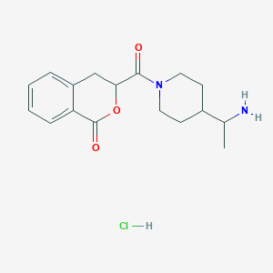 molecular formula C17H23ClN2O3 B3001706 3-[4-(1-Aminoethyl)piperidine-1-carbonyl]-3,4-dihydroisochromen-1-one;hydrochloride CAS No. 2418734-67-3