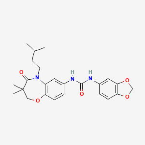 molecular formula C24H29N3O5 B3001709 1-(Benzo[d][1,3]dioxol-5-yl)-3-(5-isopentyl-3,3-dimethyl-4-oxo-2,3,4,5-tetrahydrobenzo[b][1,4]oxazepin-7-yl)urea CAS No. 1172419-28-1