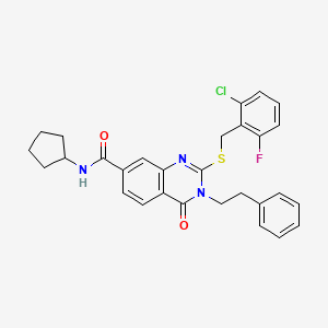 molecular formula C29H27ClFN3O2S B3001715 2-((2-chloro-6-fluorobenzyl)thio)-N-cyclopentyl-4-oxo-3-phenethyl-3,4-dihydroquinazoline-7-carboxamide CAS No. 1115313-85-3