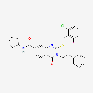 molecular formula C29H27ClFN3O2S B3001715 2-((2-氯-6-氟苄基)硫)-N-环戊基-4-氧代-3-苯乙基-3,4-二氢喹唑啉-7-甲酰胺 CAS No. 1115313-85-3