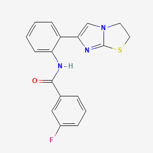 molecular formula C18H14FN3OS B3001724 N-(2-(2,3-dihydroimidazo[2,1-b]thiazol-6-yl)phenyl)-3-fluorobenzamide CAS No. 2034473-40-8