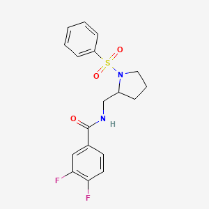 molecular formula C18H18F2N2O3S B3001731 3,4-difluoro-N-((1-(phenylsulfonyl)pyrrolidin-2-yl)methyl)benzamide CAS No. 887861-75-8